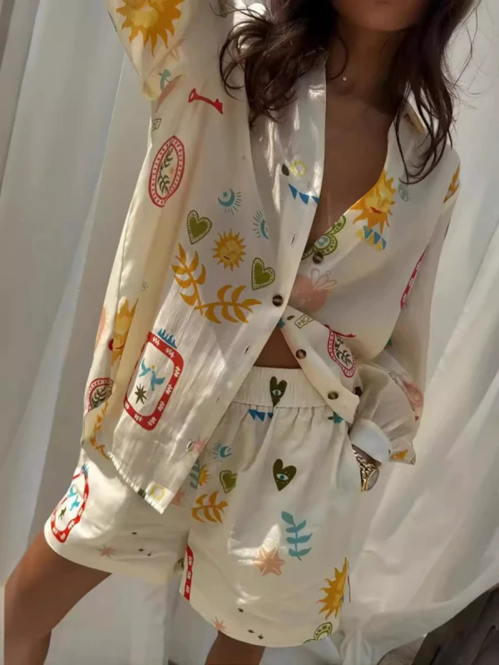 ZARA Versatile Linen Print Casual Shirt Jacket Shorts Set